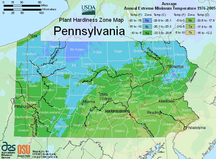 PA Plant Hardiness Zone Map
